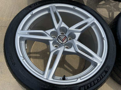 19" + 20" Chevy Corvette C8 OEM 14007 14008 wheels rims SET MICHELIN 2020-2027