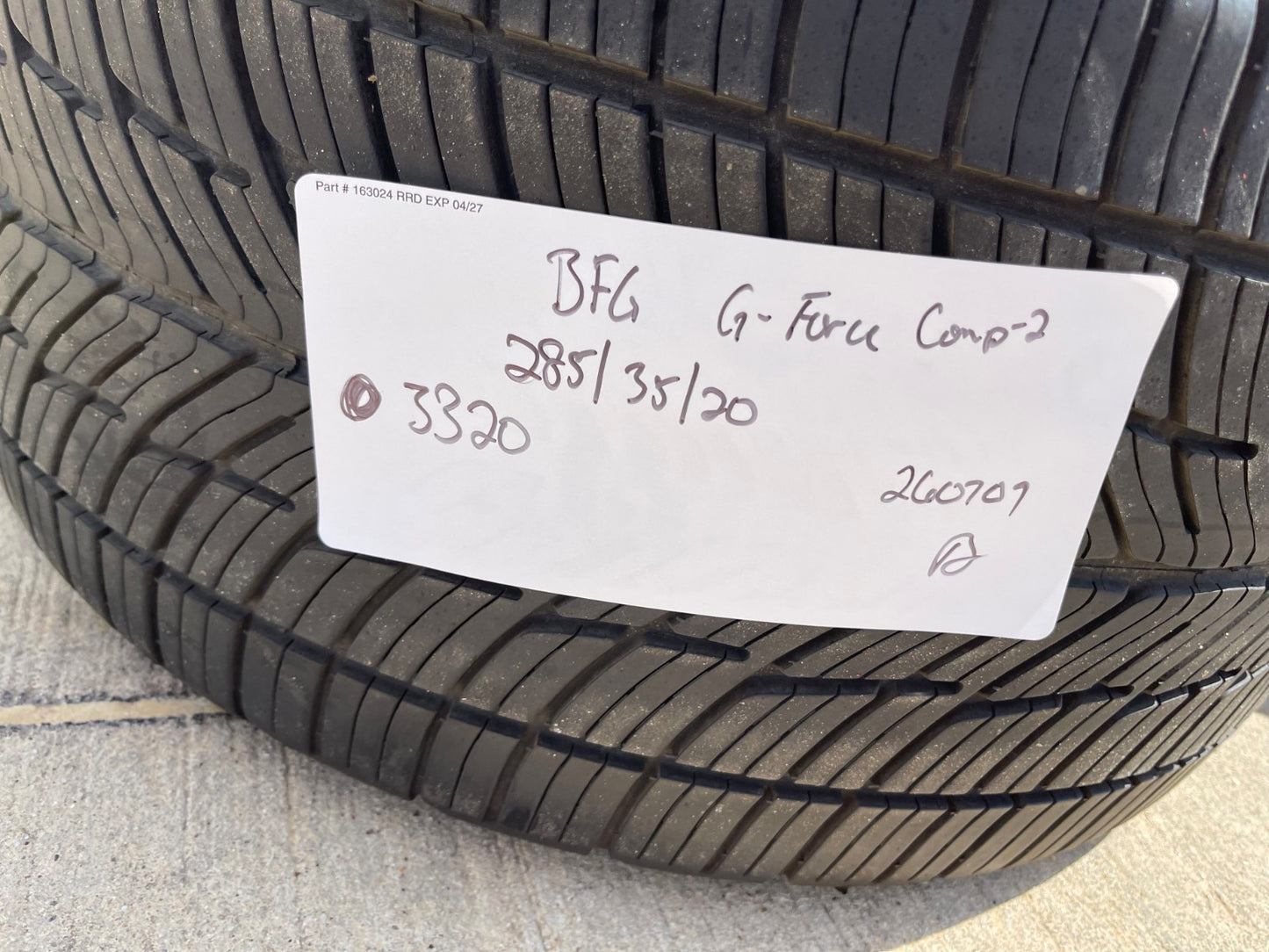 (2) 285/35R20 + (2) 305/35R20 BFG G-Force Comp 2 A/S 104Y XL tires SET