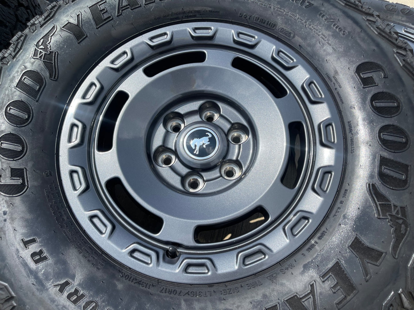 17" Ford Bronco HERITAGE SASQUATCH wheels rims 10464 GOODYEAR A/T 35" NEW