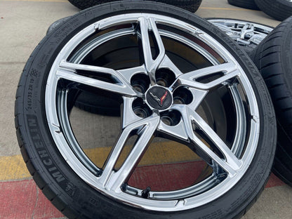 19" + 20" Chevy Corvette C8 OEM Chrome wheels rims 14007 14008 tires 2024 NEW