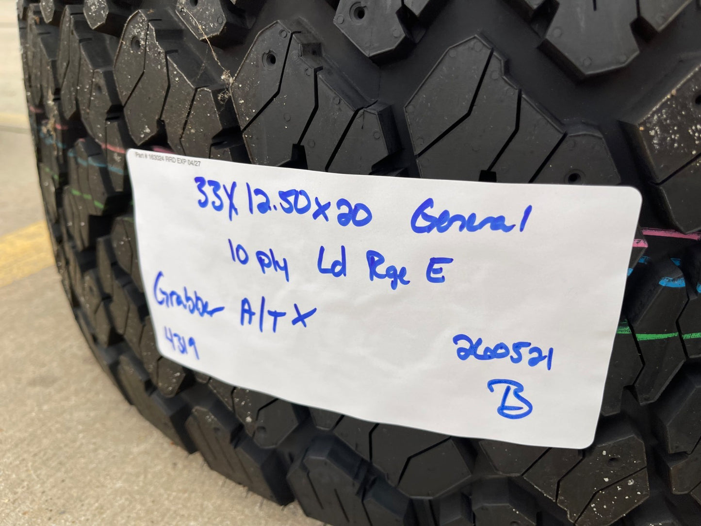 (1) 33x12.5x20 General Grabber A/TX tire 35x12.50R20 114S LT 10 PLY LRE M+S NEW