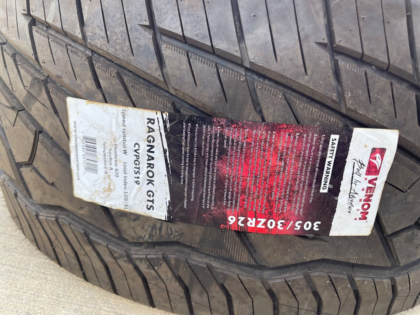 (1) 305/30/26 Venom Power Ragnarok GTS tire 305/30R26 109W XL M+S NEW