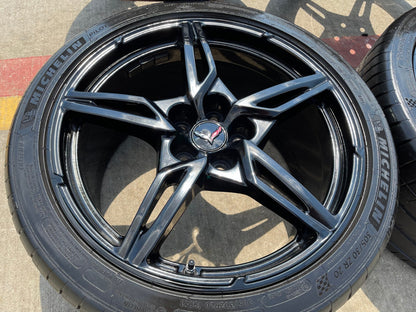 19" + 20" Chevy Corvette C8 OEM 14007 14008 wheels rims BLACK TPMS MICHELIN