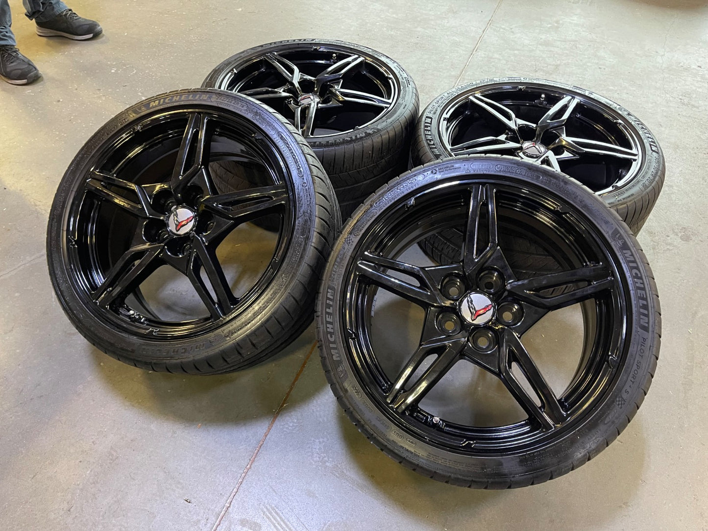 19" + 20" Chevy Corvette C8 OEM 14007 14008 wheels rims BLACK MICHELIN 2020-2027
