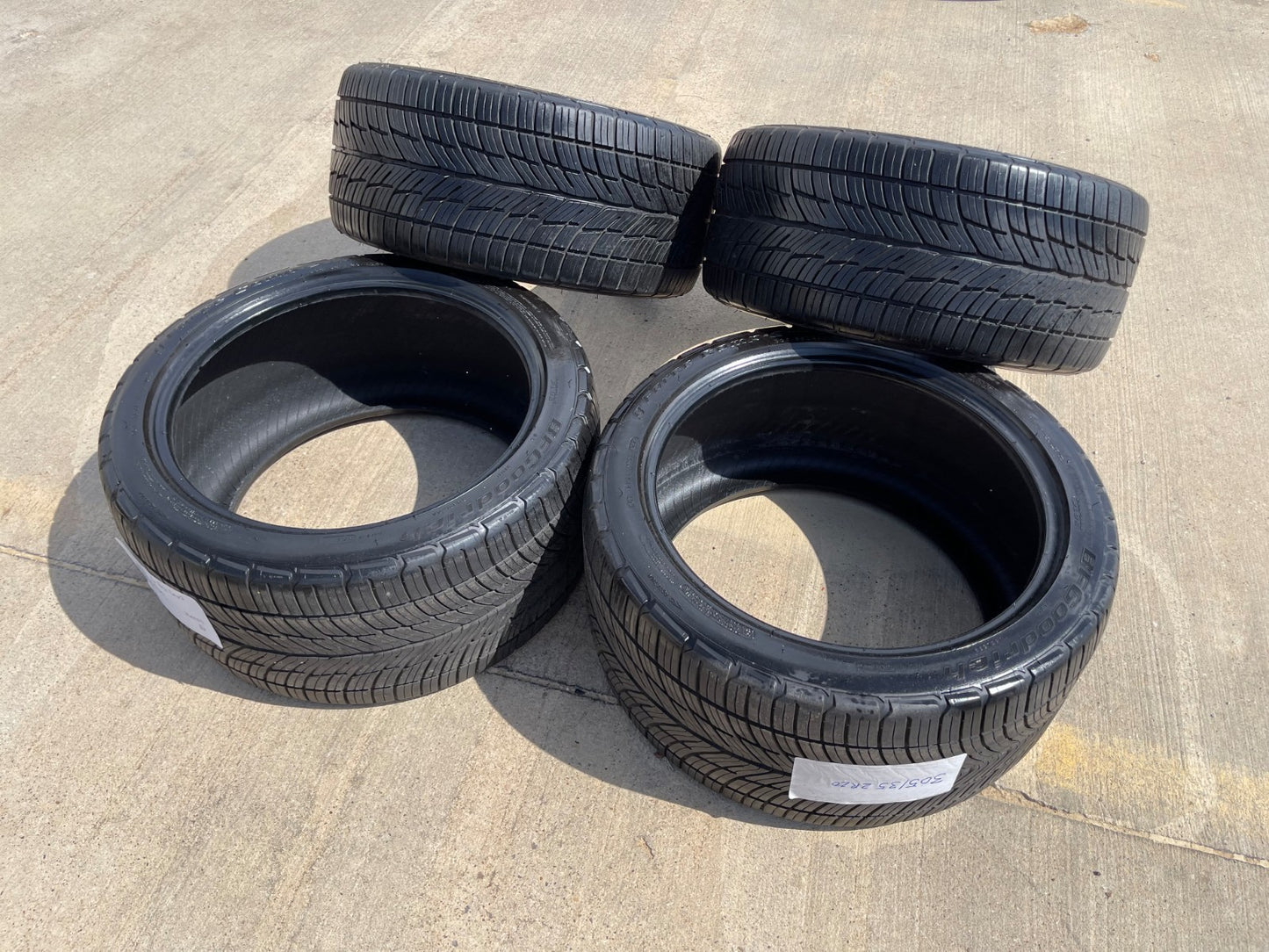 (2) 285/35R20 + (2) 305/35R20 BFG G-Force Comp 2 A/S 104Y XL tires SET