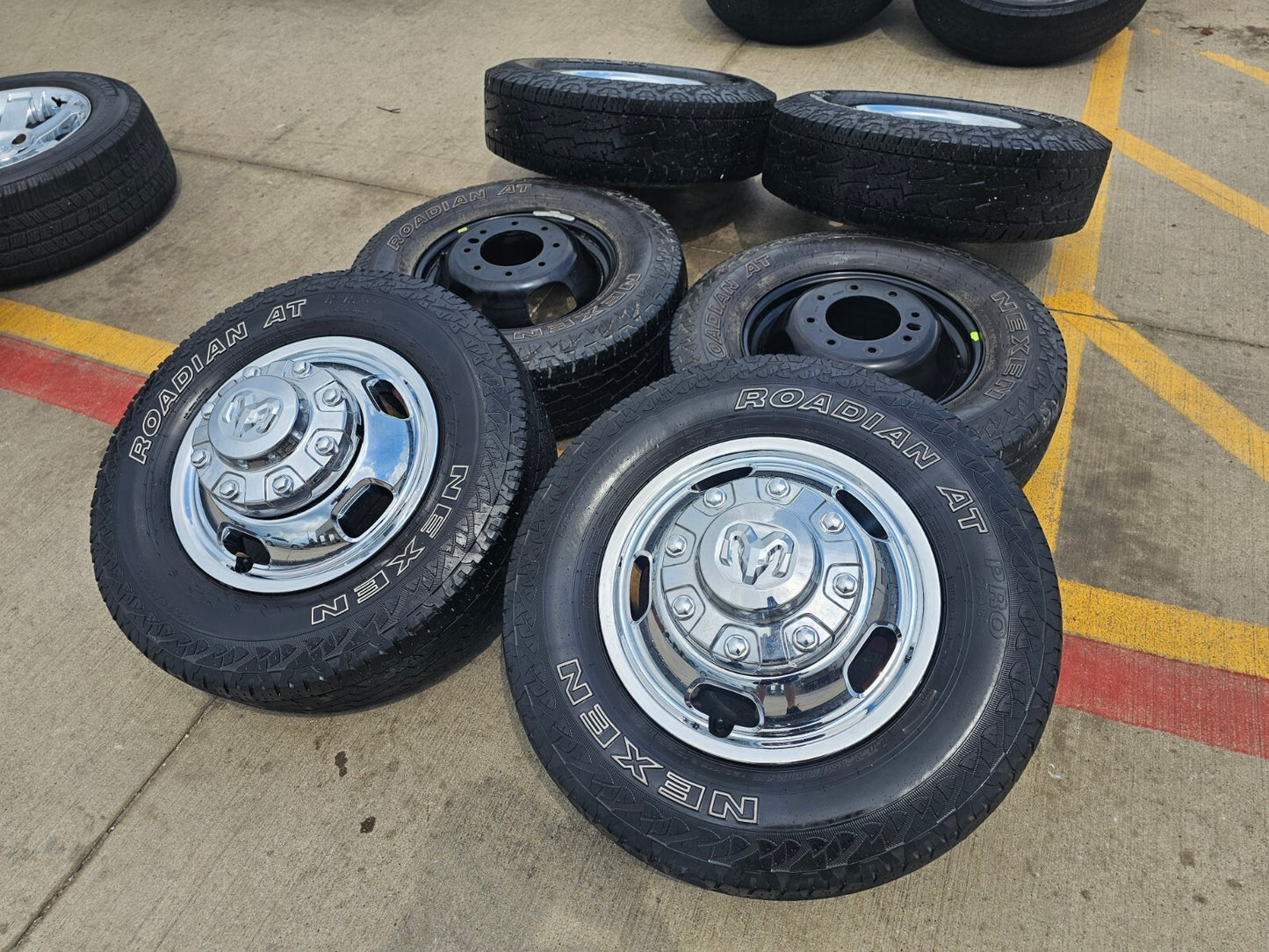 17" Dodge Ram 3500 Dually 8x200 wheels rims 2703 2704 OEM A/T tires