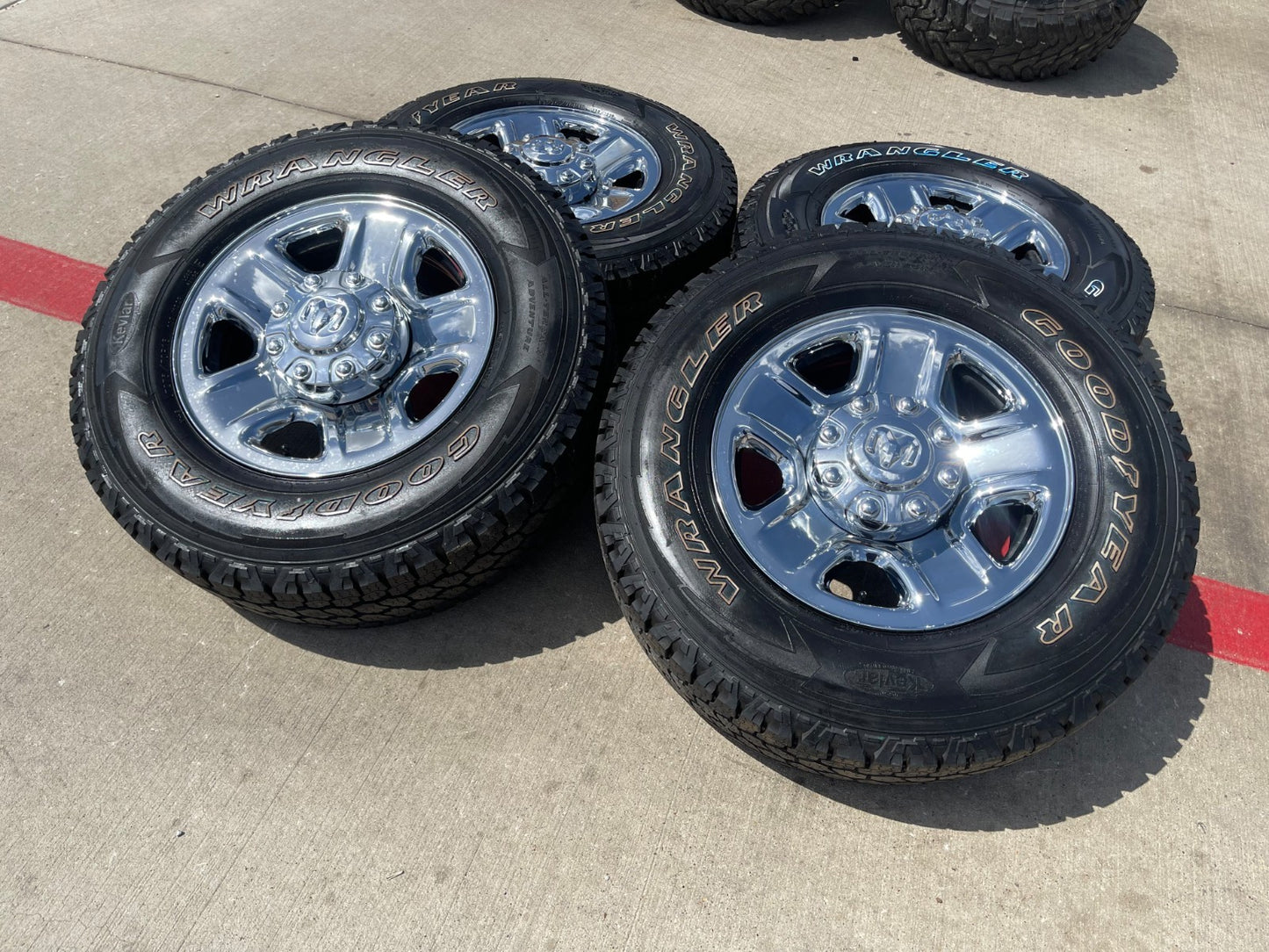 18" Dodge Ram 2500 3500 STEEL chrome OEM 2473 wheels rims SET GOODYEAR A/T NEW