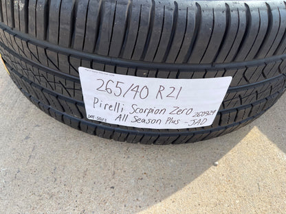 (4) 265/40/21 Pirelli Scorpion Zero A/S + Plus tires 105Y 265/40R21 XL BRAND NEW