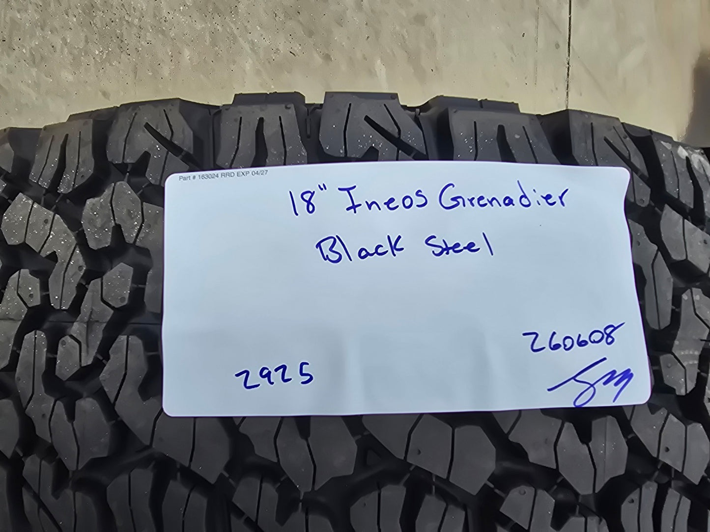 NEW 18" INEOS Grenadier OEM (1) steel wheel rim tire BFG KO2 A/T FITS 2022-2027