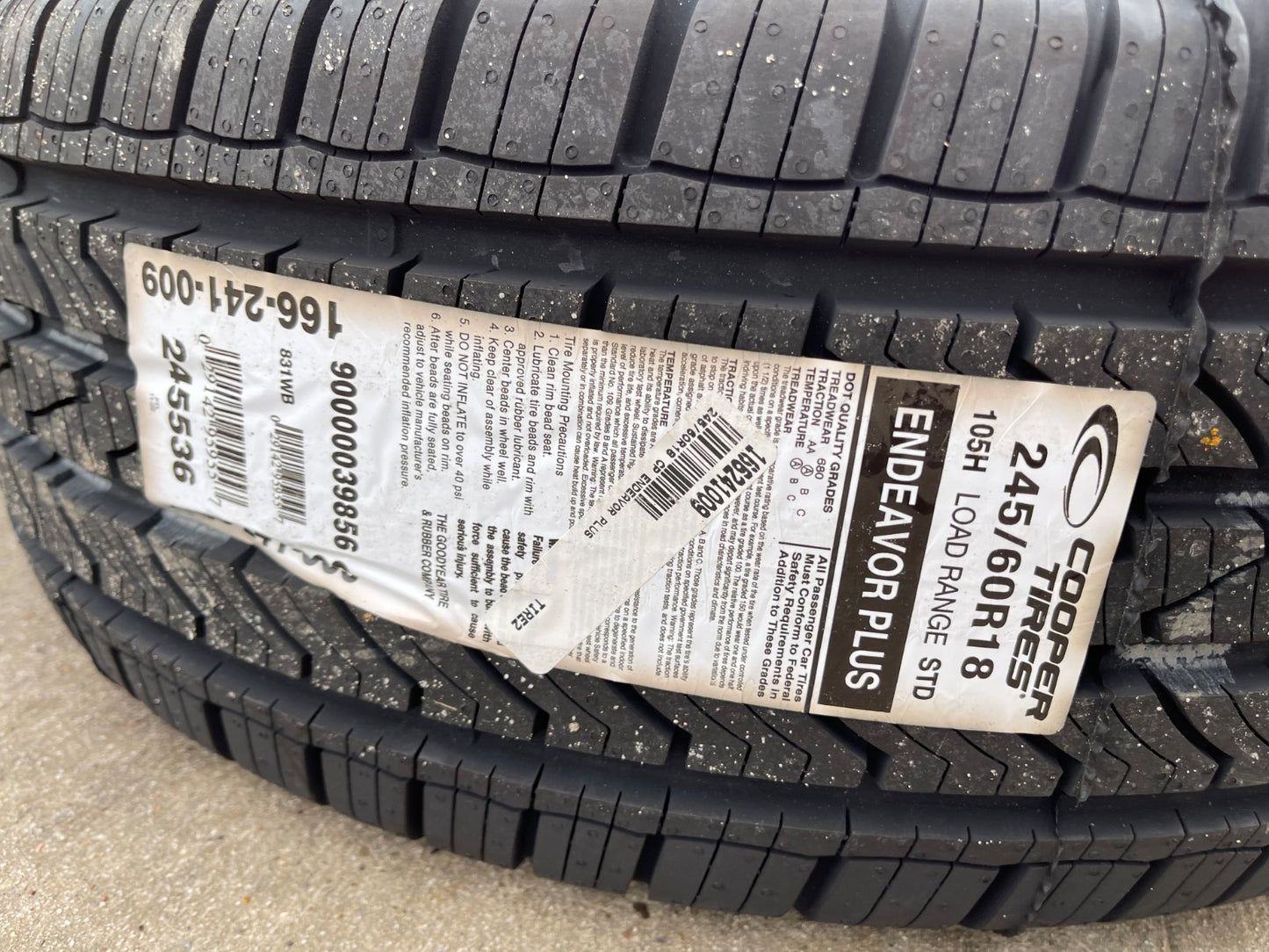 (1) 245/60/18 Cooper Endeavor Plus tire 245/60r18 105H M+S NEW