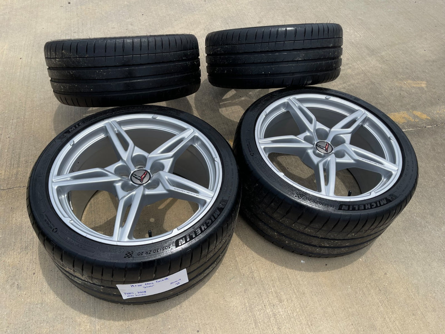 19" + 20" Chevy Corvette C8 OEM 14007 14008 wheels rims SET MICHELIN 2020-2027