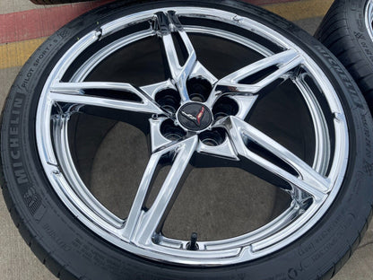 19" + 20" Chevy Corvette C8 OEM Chrome wheels rims 14007 14008 tires 2024 NEW