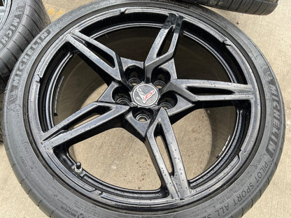 19" + 20" Chevy Corvette C8 OEM 14007 14008 wheels rims BLACK TPMS MICHELIN