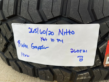 (1) 265/60/20 Nitto Ridge Grappler R/T tire 112T 265/60R20 NEW