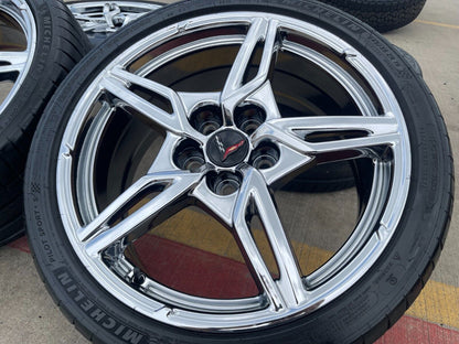 19" + 20" Chevy Corvette C8 OEM Chrome wheels rims 14007 14008 tires 2024 NEW