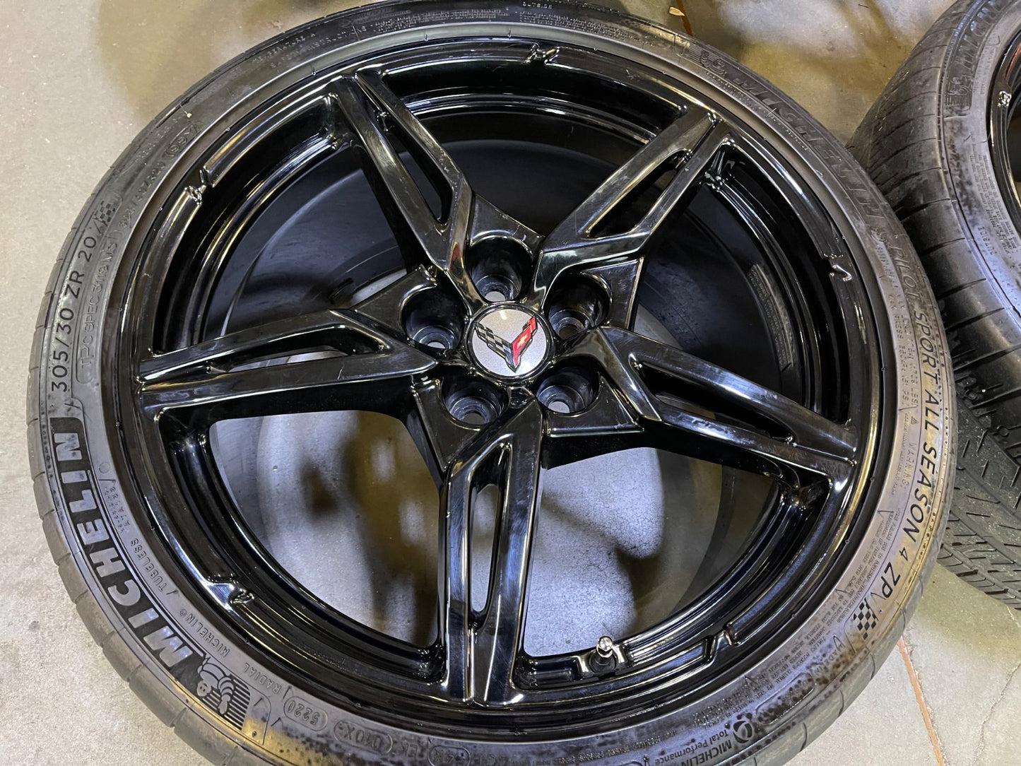 19" + 20" Chevy Corvette C8 OEM 14007 14008 wheels rims BLACK MICHELIN 2020-2027