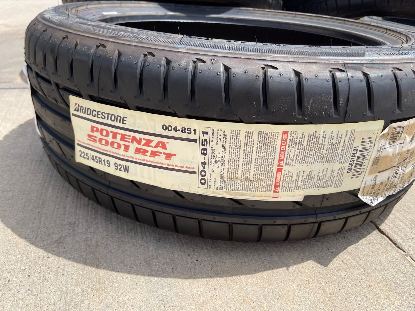 (4) 225/45/19 Bridgestone Potenza S001 RFT tires 225/45R19 92W BRAND NEW!