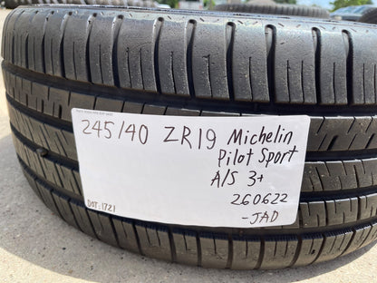 (1) 245/40/19 Michelin Pilot Sport A/S 3 All Season Plus + 98Y XL 245/40R19 tire
