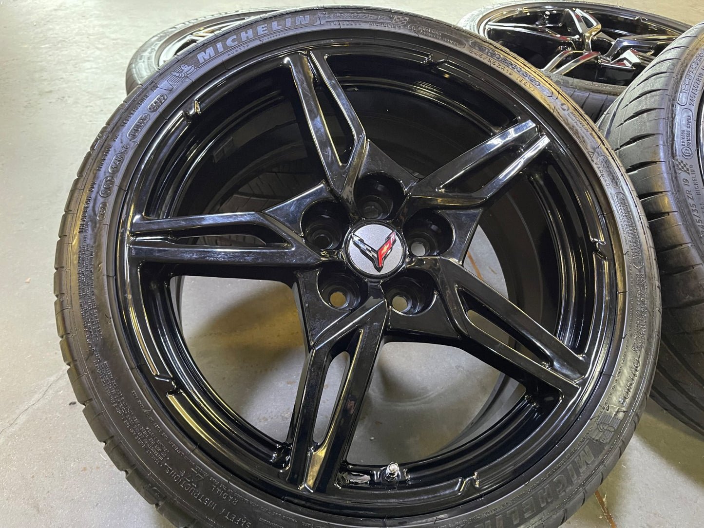 19" + 20" Chevy Corvette C8 OEM 14007 14008 wheels rims BLACK MICHELIN 2020-2027