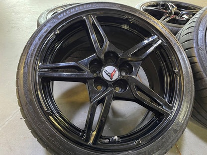 19" + 20" Chevy Corvette C8 OEM 14007 14008 wheels rims BLACK MICHELIN 2020-2027
