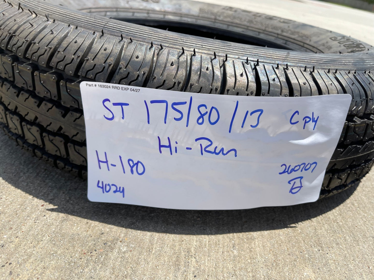 (1) 175/80/13 HI-RUN H-180 tire ST175/80D13 LT 6 ply LR C 91M trailer NEW