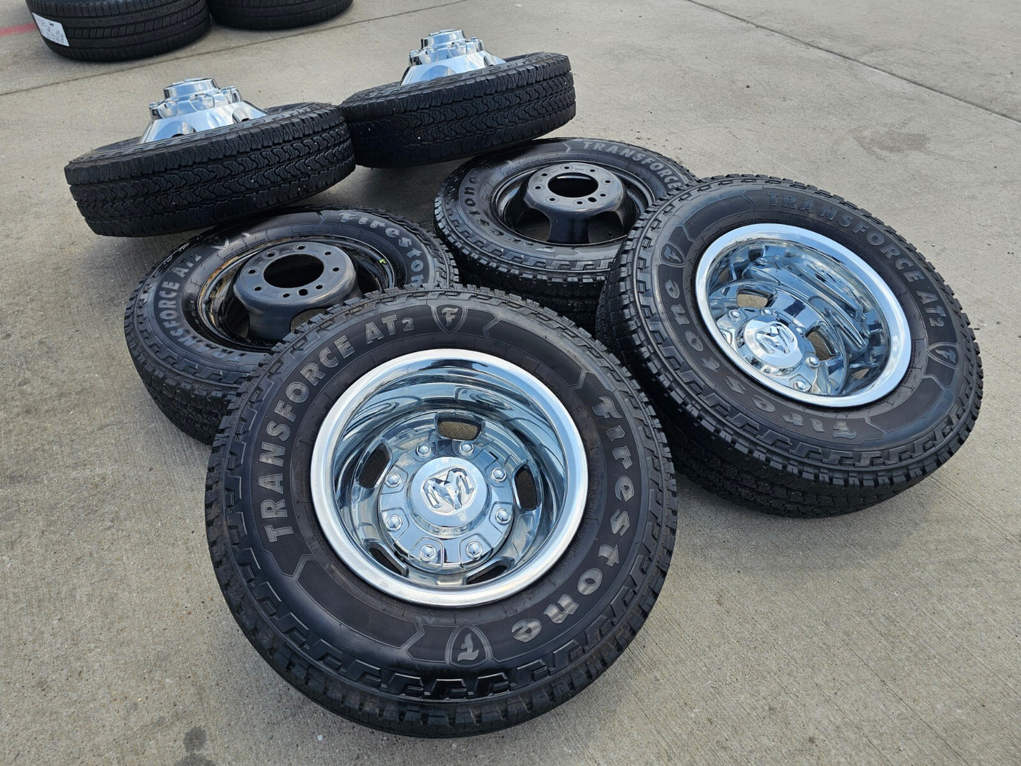17" Dodge Ram 3500 Dually 8x200 wheels rims 2703 2704 OEM tires FIRESTONE A/T
