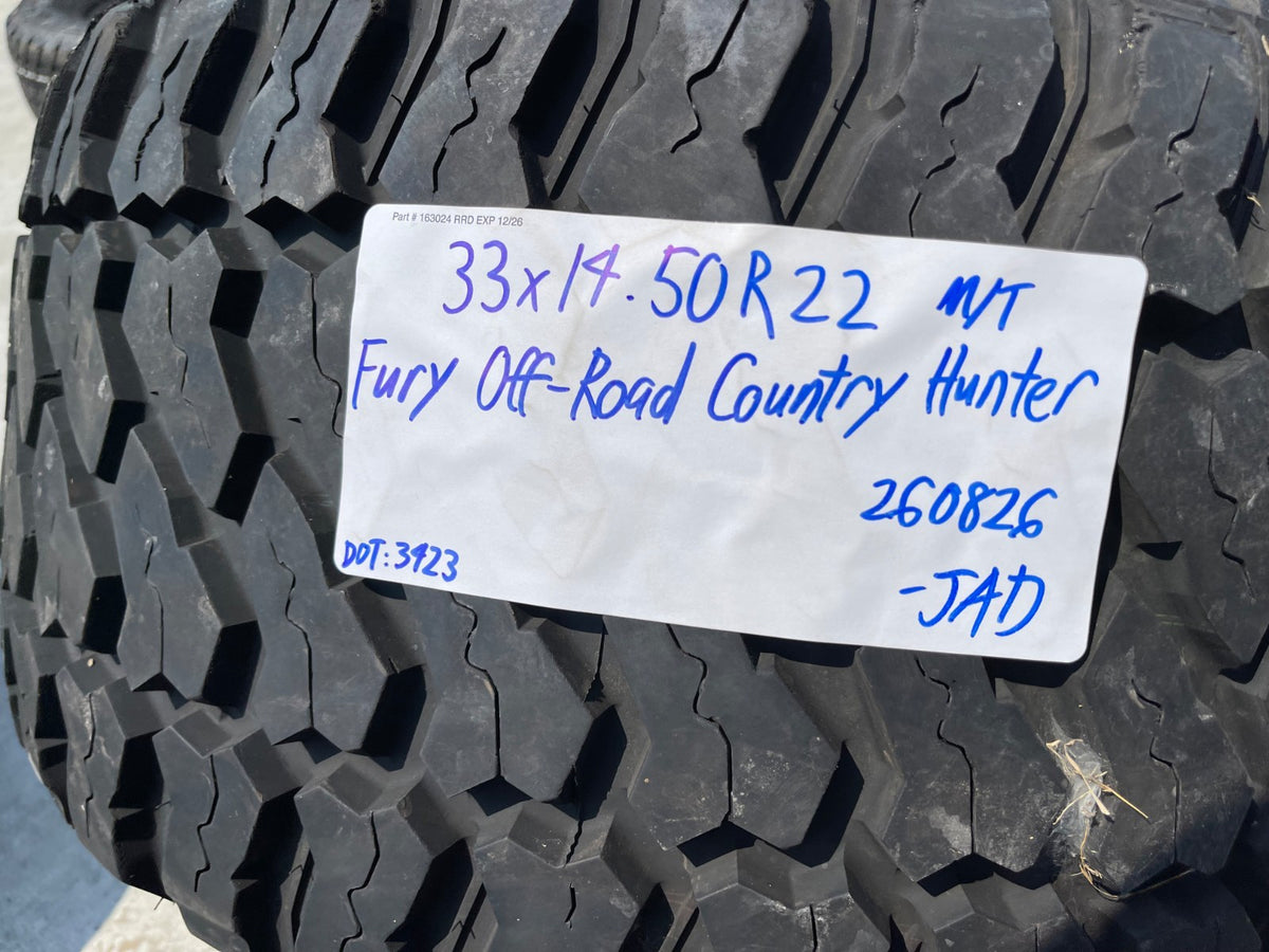 (1) 33x14.5x22 Fury Country Hunter M/T 117Q  12 PLY Load Range F tire 33x14.5R22
