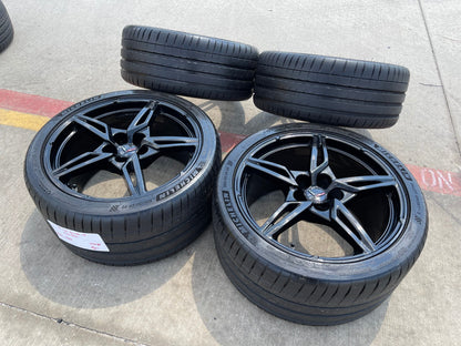19" + 20" Chevy Corvette C8 OEM 14007 14008 wheels rims BLACK TPMS MICHELIN