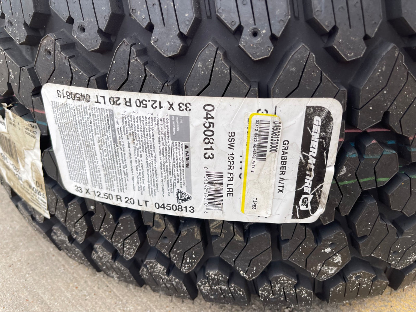 (1) 33x12.5x20 General Grabber A/TX tire 35x12.50R20 114S LT 10 PLY LRE M+S NEW