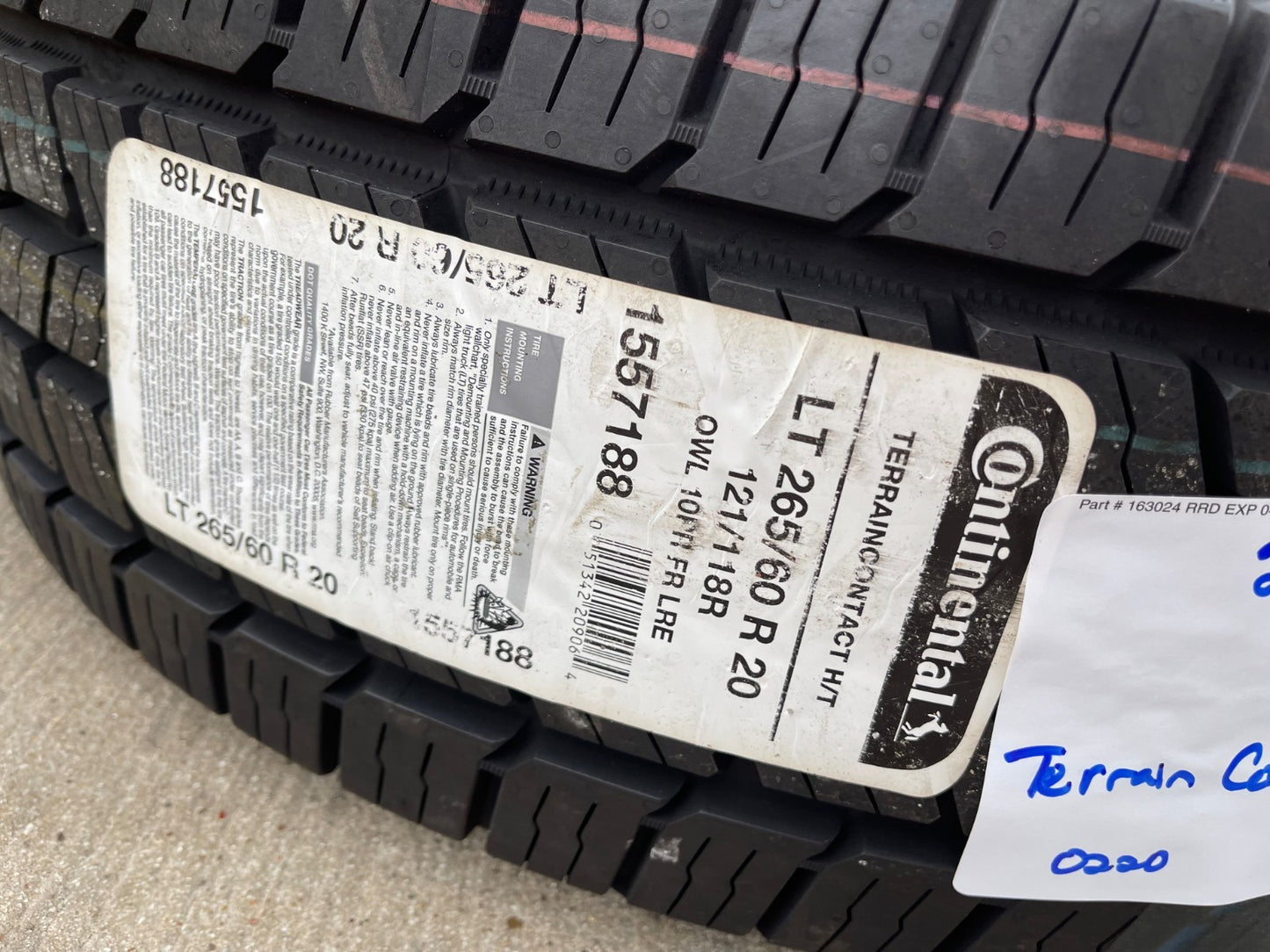 (1) 265/60/20 Continental Terrain Contact H/T OWL tire 118R LT 10 PLY LRE NEW