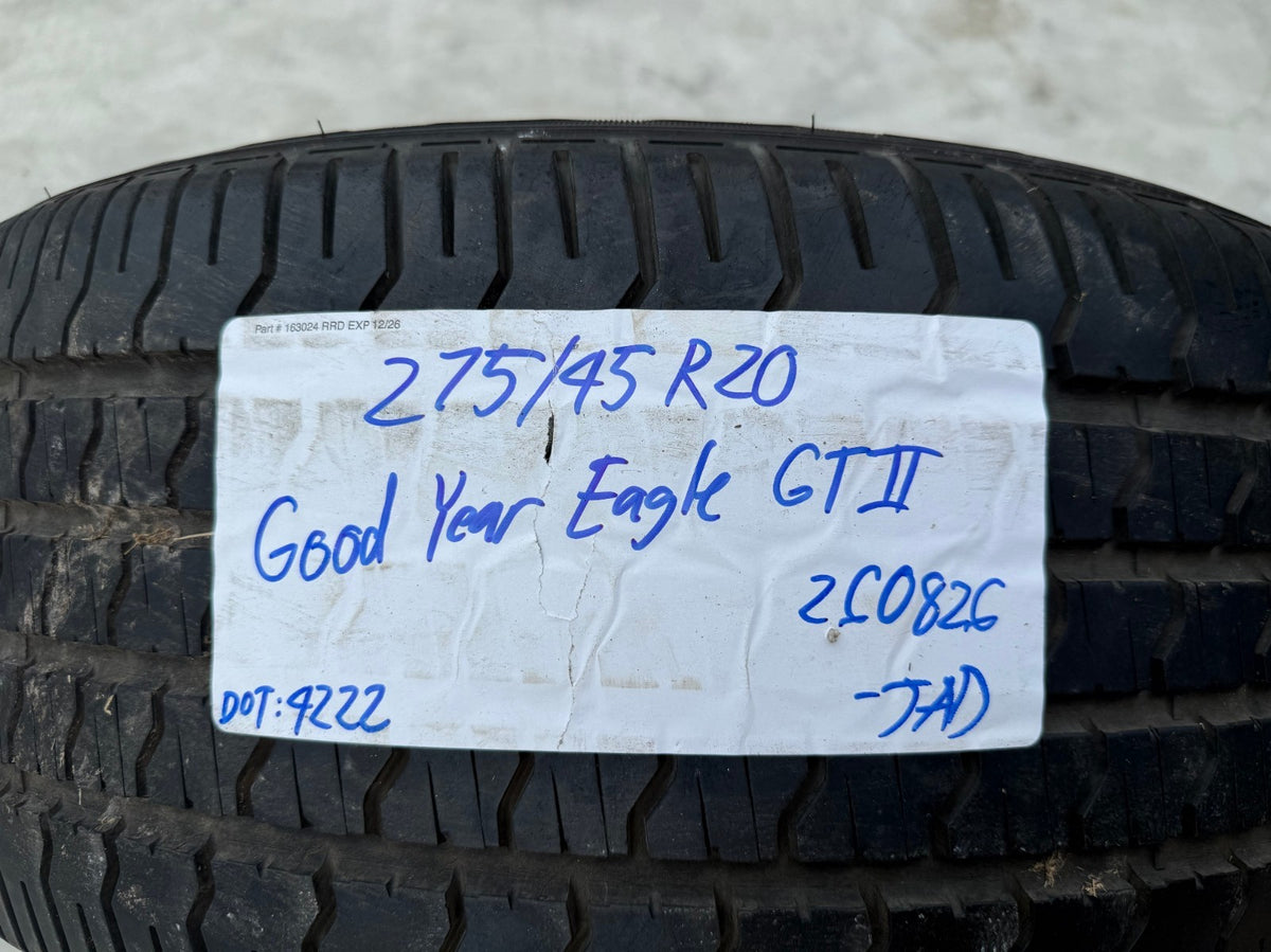 (1) 275/45/20 Goodyear Eagle GT2 tire 106V 275/45R20